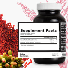Durable RED Yeast Rice bottle closeup emphasizing modern packaging