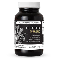 Durable Turmeric Meriva Curcumin bottle showing enhanced absorption for joints.