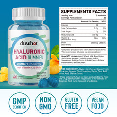 duwhot Hyaluronic Acid Gummies bottle side with nutrition facts