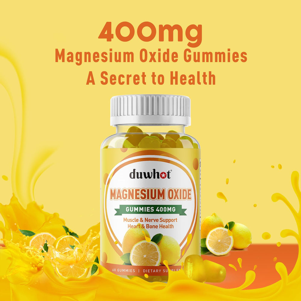 Duwhot magnesium oxide gummies lemon flavor close-up emphasizes tasty, chewable intake.