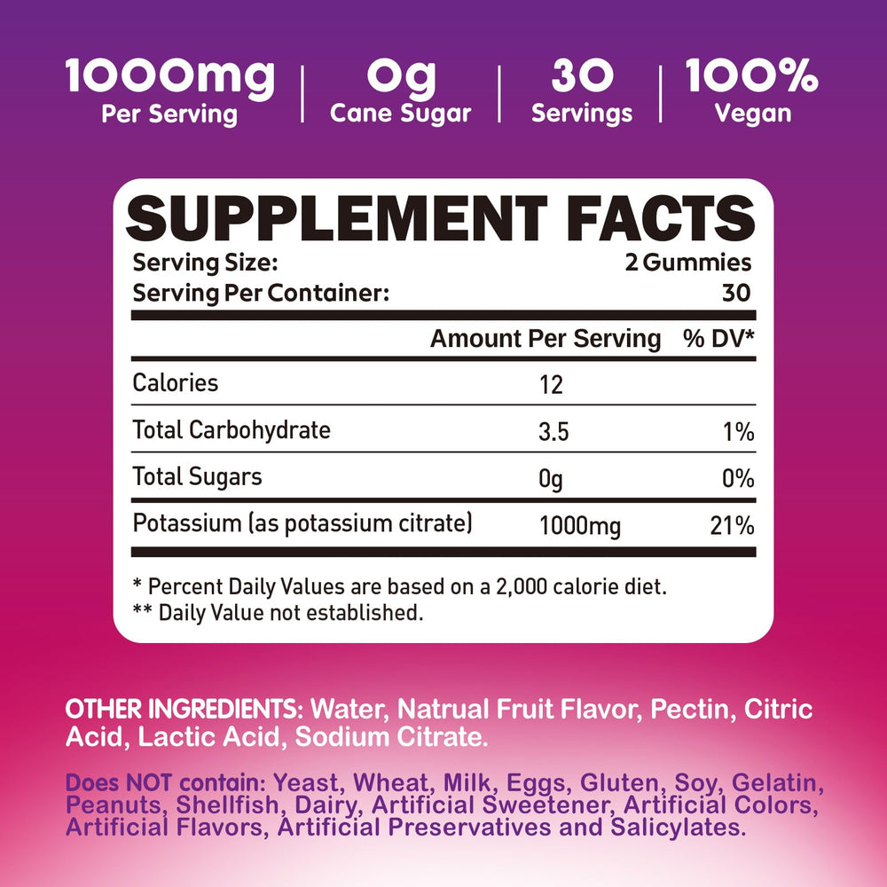 duwhot potassium citrate gummies label noting vegan and gluten-free features.