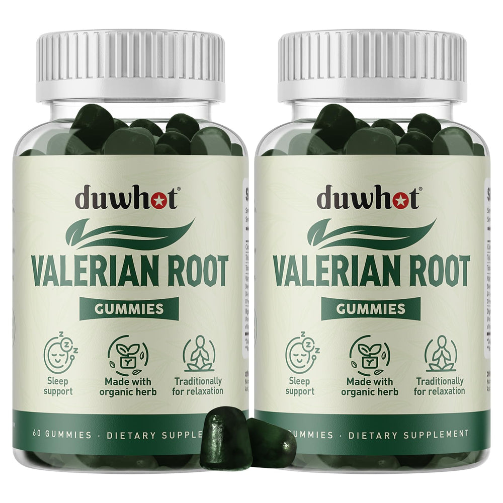 duwhot valerian root gummies bottle front presents natural sleep support option