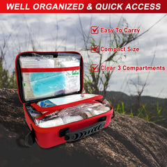 DWCHECK first aid kit compact dimensions fit in car trunks and travel bags.