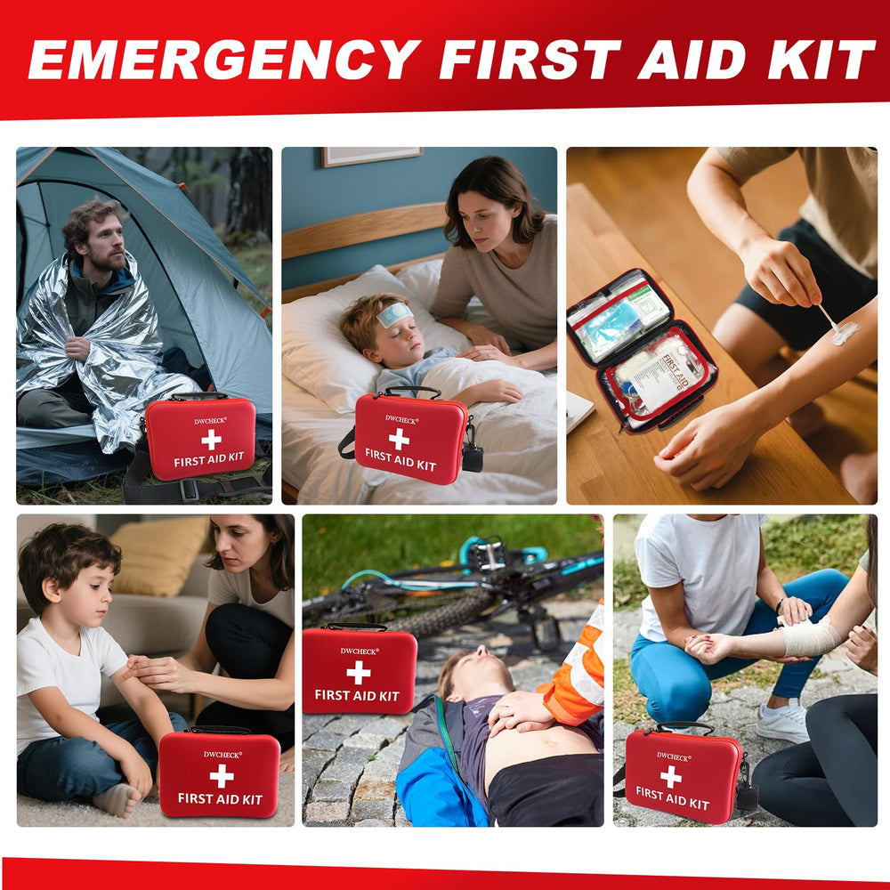DWCHECK first aid kit organized supplies save time in urgent moments.