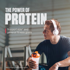 Dymatize Elite label close-up highlights BCAAs and protein content.
