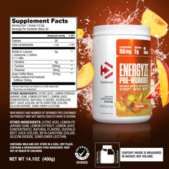 Dymatize Energyze blend image highlights no sugar and balanced focus.