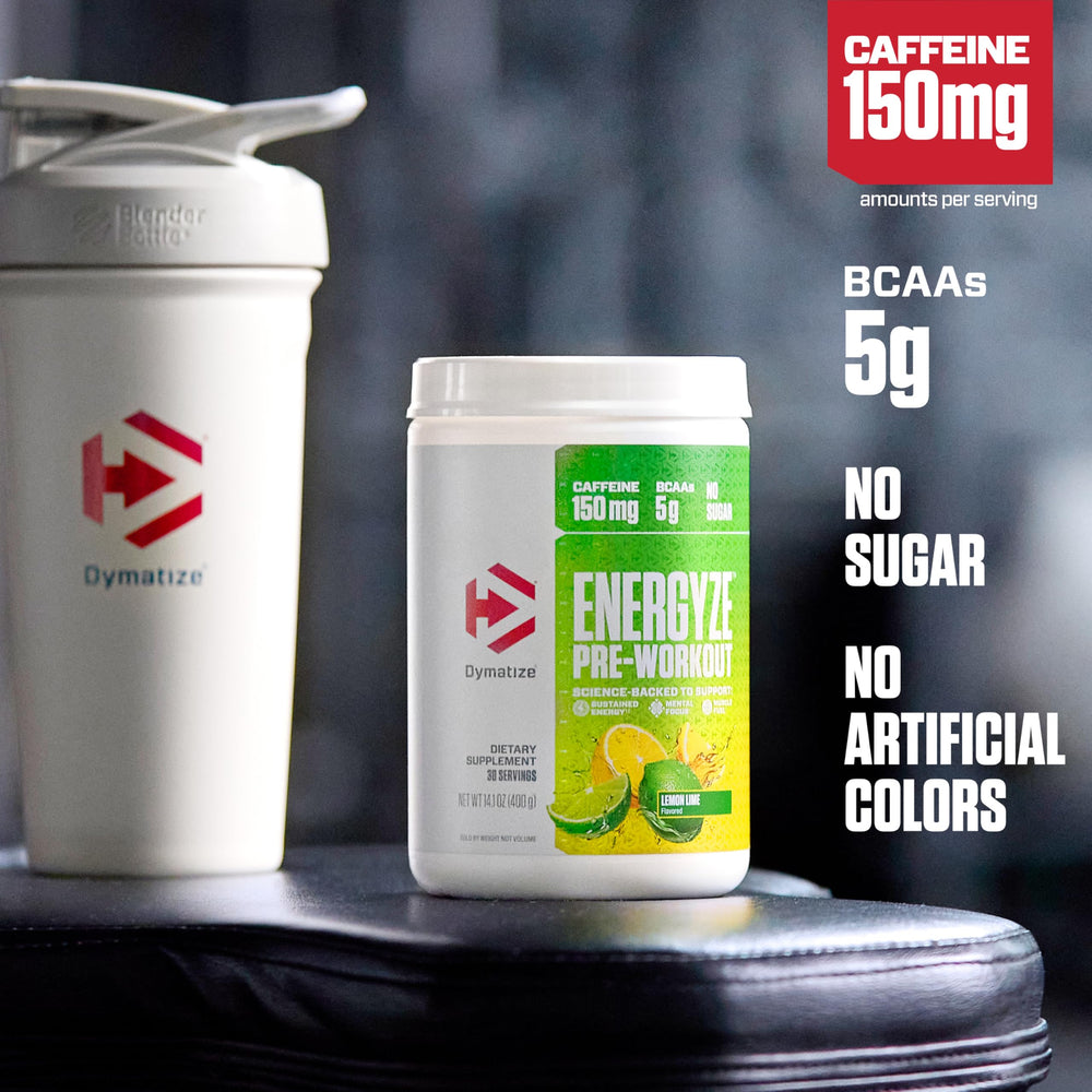 Dymatize Energyze preworkout scoop dissolving for a quick shake before training.