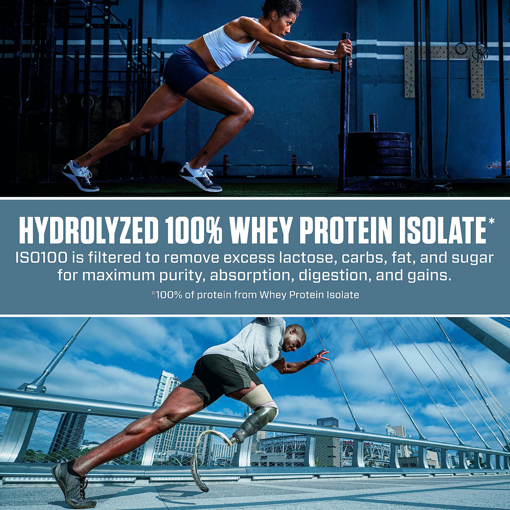 Dymatize ISO100 Birthday Cake Pebbles scoop indicates convenient measurement for daily use