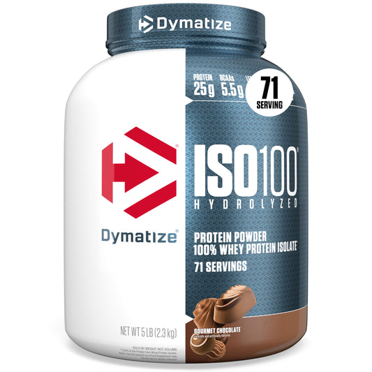 Dymatize ISO100 bottle pour showing fast protein delivery after workouts.