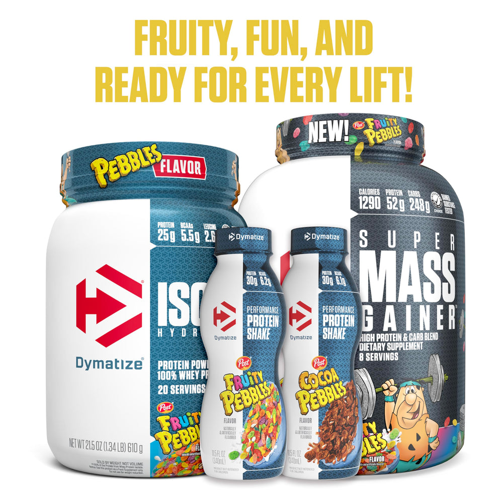 Protein shake being mixed with ISO100 Fruity Pebbles.