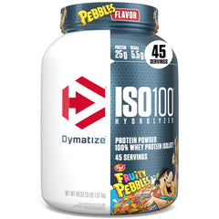 Dymatize ISO100 Fruity Pebbles shake showing protein-packed recovery fuel.