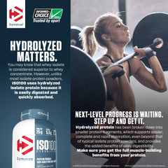 Dymatize ISO100 nutrition panel close-up showing lactose-free formula.