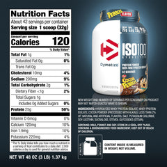 Dymatize ISO100 protein powder closeup emphasizes premium quality