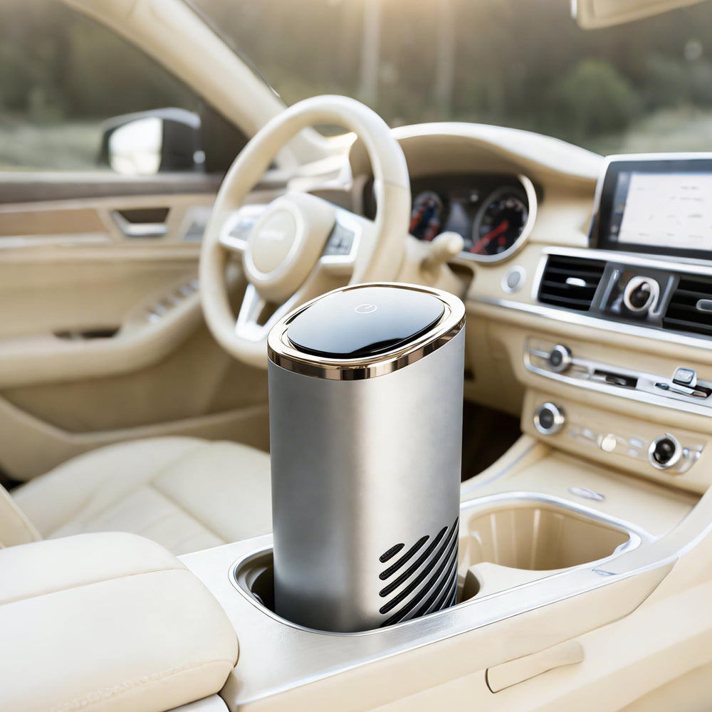 Dynaiency waterless diffuser in car cup holder delivering fresh scent
