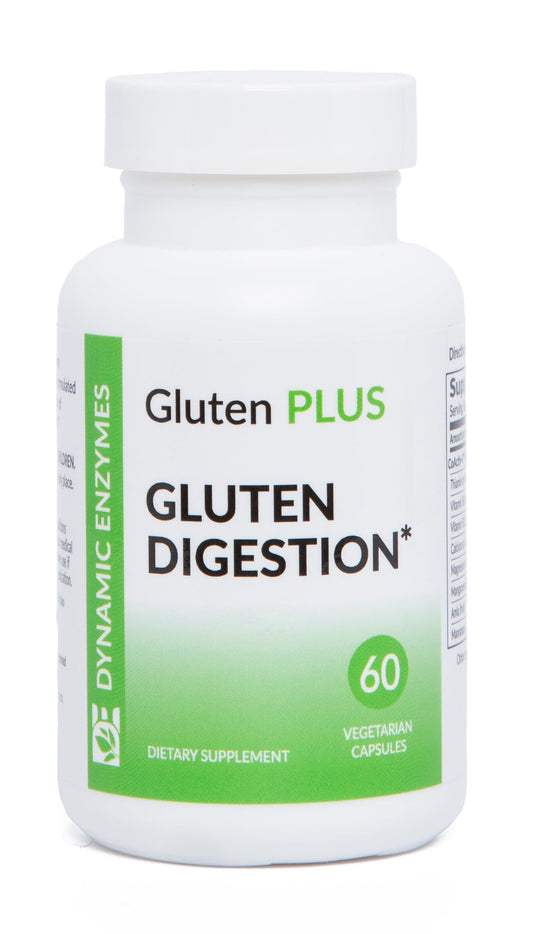 Dynamic Enzymes Gluten Plus bottle front view for flexible digestion when gluten is present.