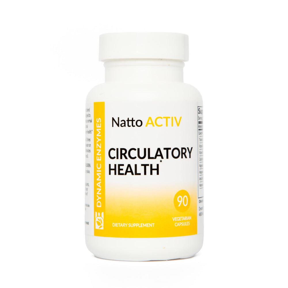 Dynamic Enzymes Natto ACTIV bottle pouring, illustrating systemic enzyme use.