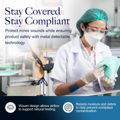 Bright blue Dynarex bandages improve visibility in busy settings