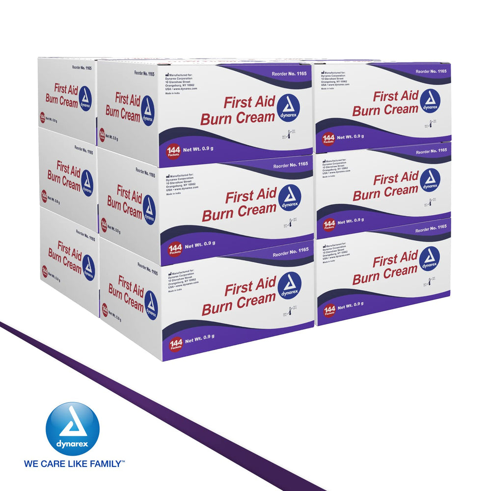 Dynarex burn cream stock-up packaging on shelf