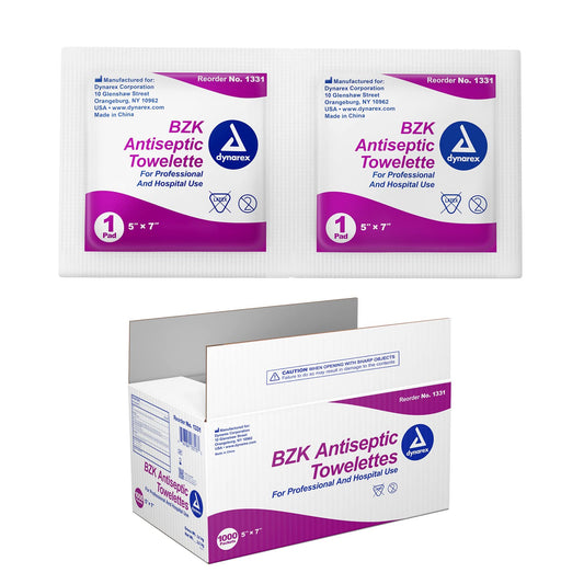 Dynarex BZK antiseptic towelettes 5x7 pack for quick first aid cleanup