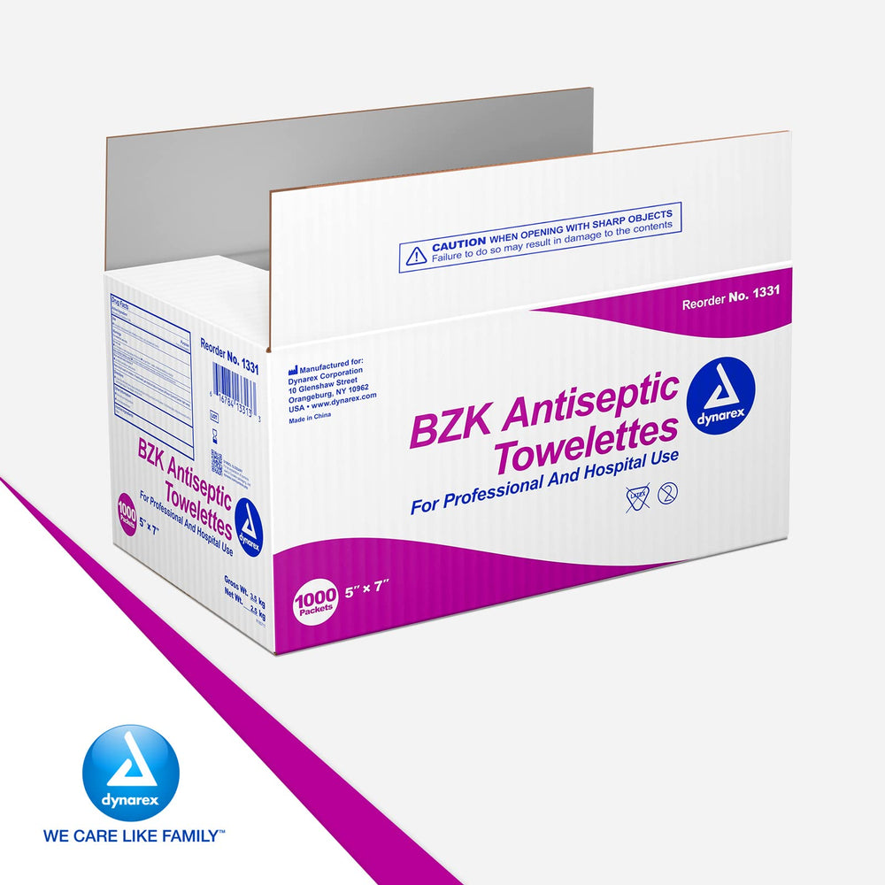 Dynarex BZK antiseptic towelettes hand sanitizing use without water