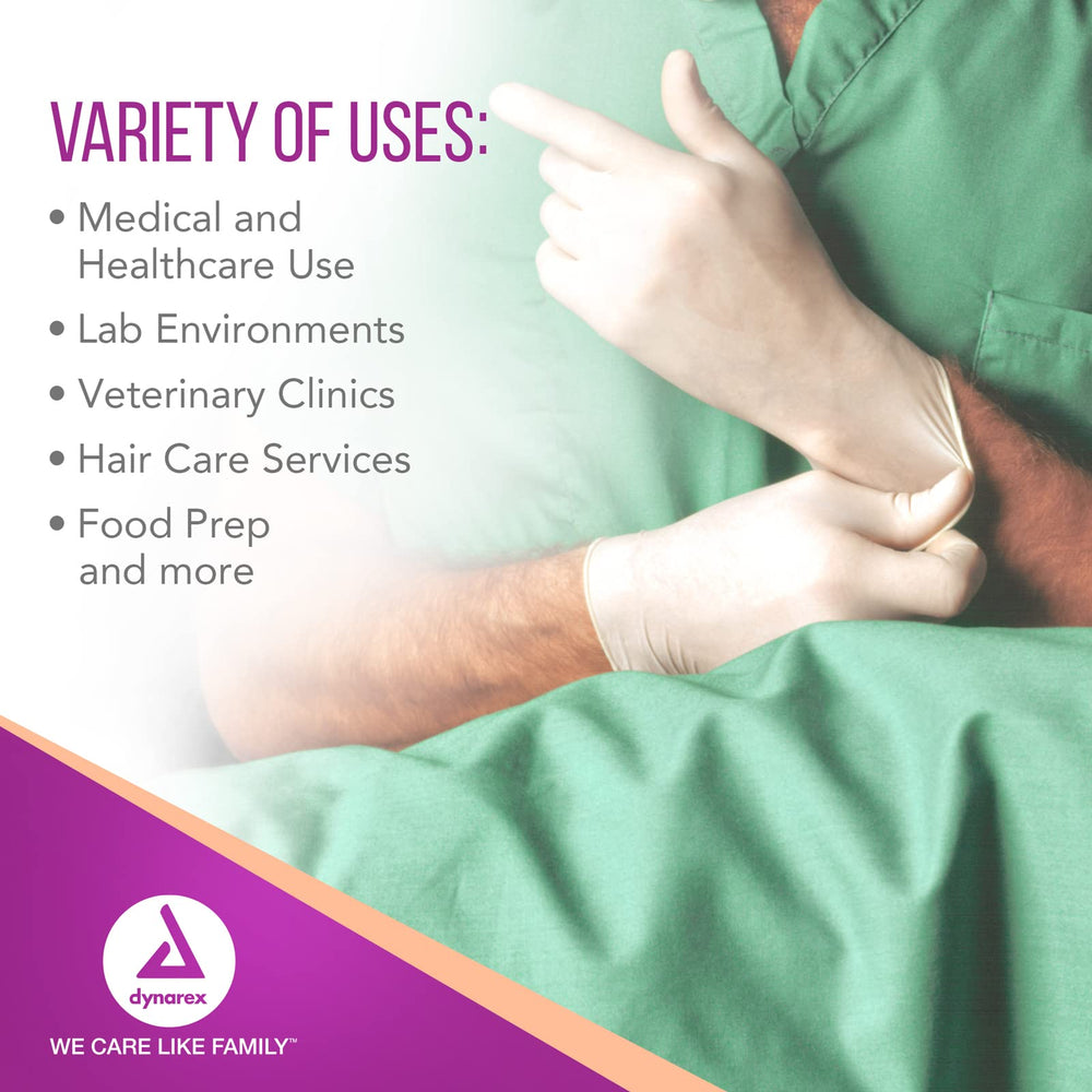 Dynarex gloves suited for medical, veterinary, and lab settings