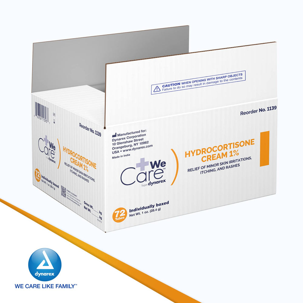 Dynarex Hydrocortisone Cream tube with smooth, gentle-textured application.