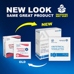 Dynarex obstetrical towelettes with soft texture for gentle single-use cleansing.