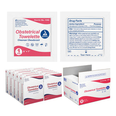 Dynarex obstetrical towelettes pack of five for gentle postpartum cleansing and refreshing care.
