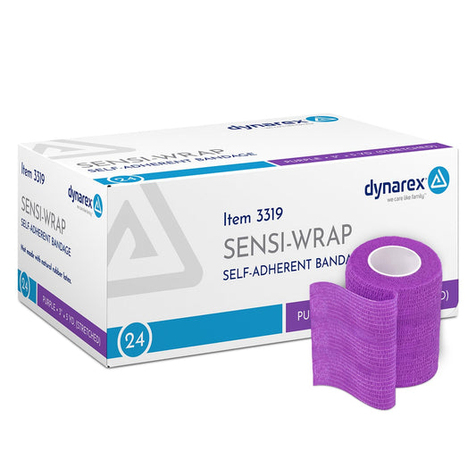 Dynarex Sensi-Wrap purple bandage roll for lightweight compression and swelling support.