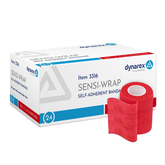 Dynarex Sensi-Wrap self-adherent bandage in red provides secure compression for quick healing support.