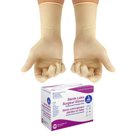 Dynarex sterile latex surgical gloves with pairs in wallet for clean setup