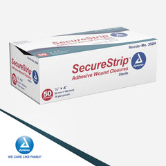 Dynarex wound closure strips aiding aftercare on minor wounds and stitches.