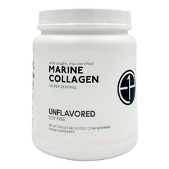 E1P wild-caught marine collagen powder tub front view demonstrates a convenient daily-use option