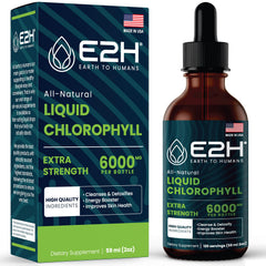 E2H Chlorophyll liquid drops bottle—compact 2 oz for daily greens.