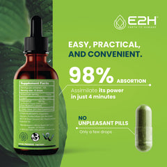 E2H Chlorophyll liquid drops over juice for an antioxidant-rich boost.