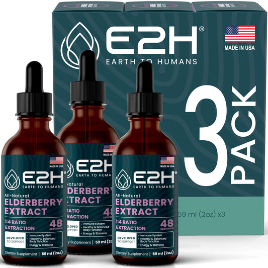 E2H Elderberry Syrup bottle showcases organic elderberry extract for daily immune support.