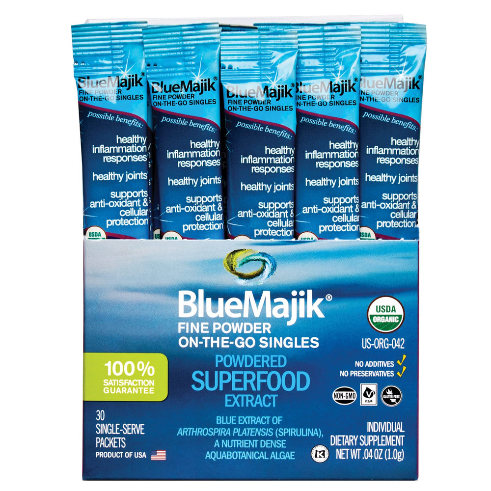 E3LIVE Blue Majik on-the-go single-packaging offers portable convenience for daily wellness rituals.