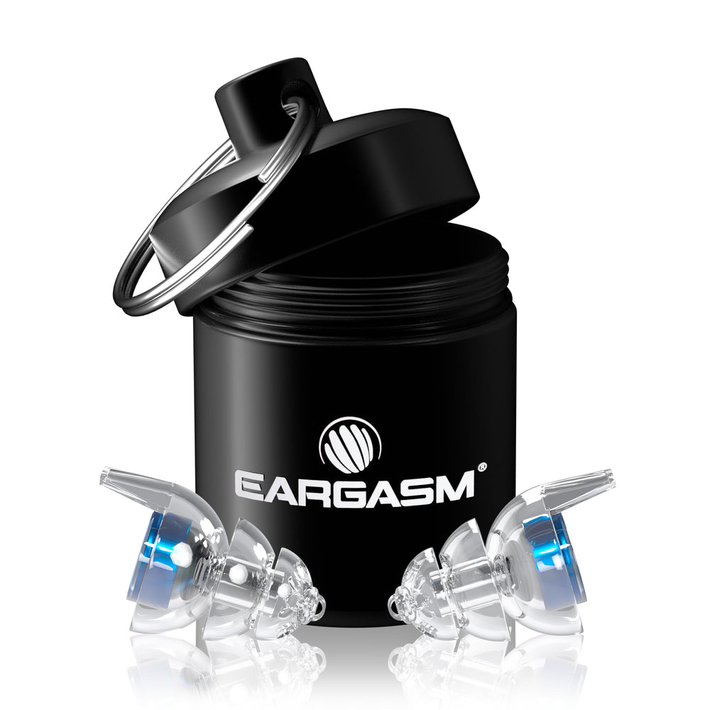 Eargasm Smaller Ears Earplugs with blue case, portable hearing protection at events.