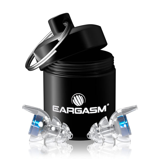Eargasm Smaller Ears Earplugs with blue case, portable hearing protection at events.
