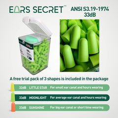 EARS SECRET Moonlight mid-size plugs fit average ear canals comfortably.