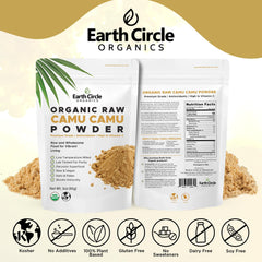 Earth Circle Organics Camu Camu powder closeup of vibrant berry texture