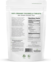 Earth Circle Organics chlorella tablets broken cell wall design for absorption.