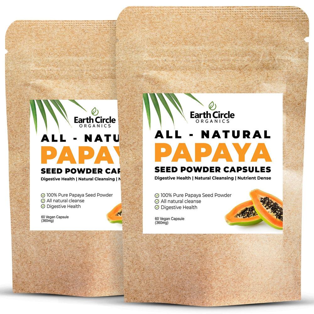 Earth Circle Organics Papaya Seed Capsules bottle highlighting digestive enzyme support