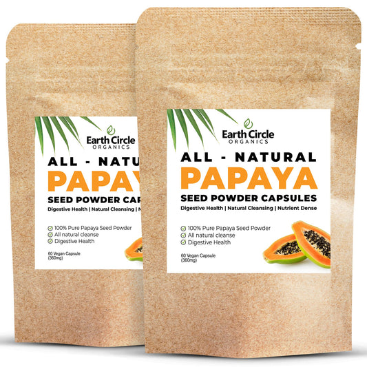 Earth Circle Organics Papaya Seed Capsules bottle highlighting digestive enzyme support