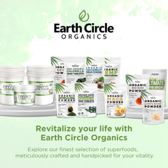 Ingredient panel of Earth Circle Organics Spirulina powder highlights protein content.