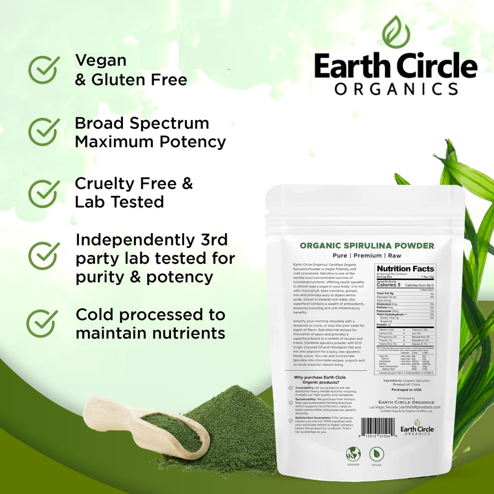 Earth Circle Organics Spirulina smoothie bowl showcases bright green color.