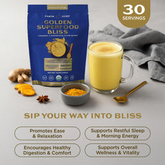 Earth Echo Golden Bliss turmeric-ginger blend highlights antioxidant flavors for mindful evenings