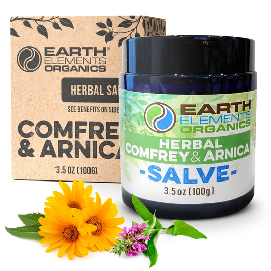 Earth Elements Organics Arnica & Comfrey Salve jar for daily skin care