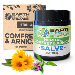 Earth Elements Organics Arnica & Comfrey Salve jar for daily skin care
