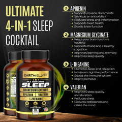 Earth Elixir magnesium glycinate capsules highlight sleep-friendly mineral support.